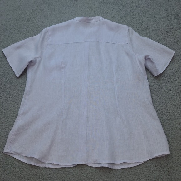 J‎ Jill Shirt Womens Medium Lavender Linen Band Collar Short Sleeve Button Up - Picture 2 of 10
